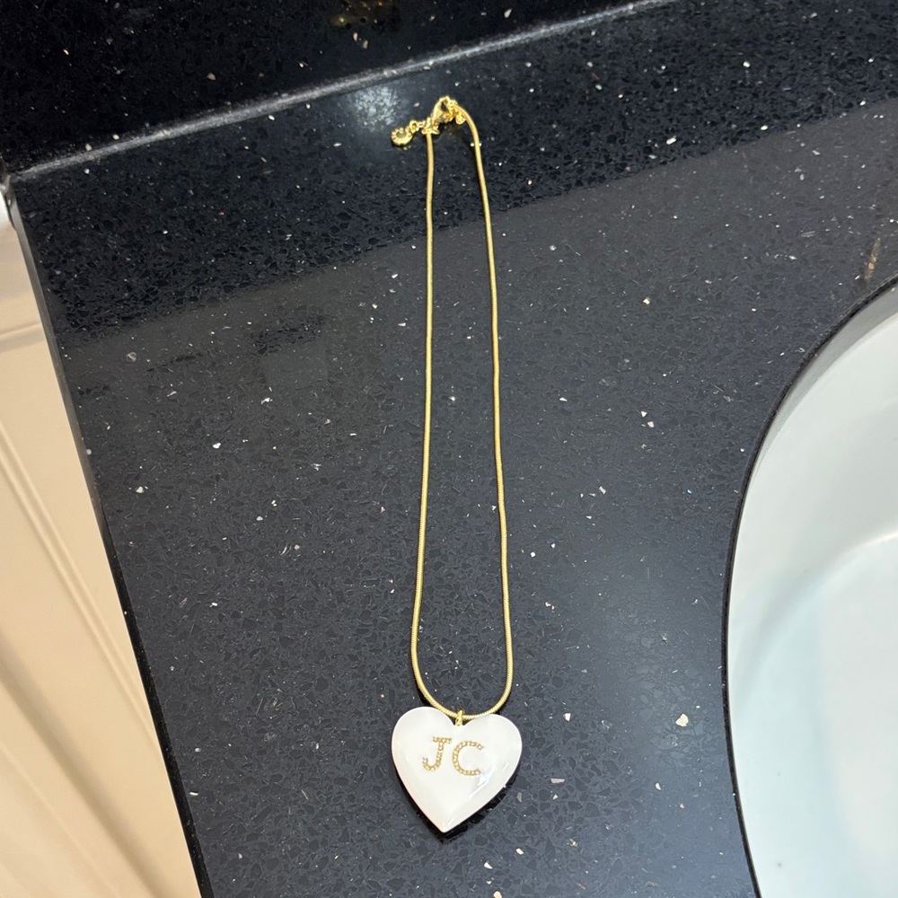 Gold and White Heart Pendant Necklace with JC Initials